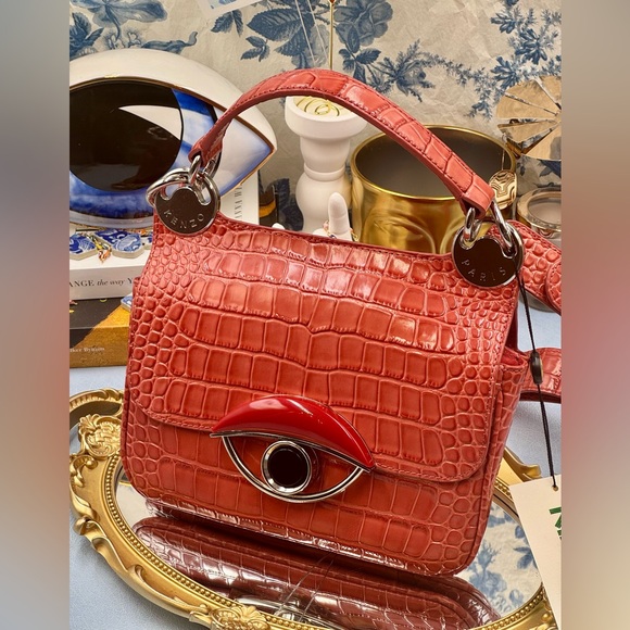 🆕 KENZO 🧿 NWT Medium Tali Croc Embossed Eye Motif Bag, Red - Picture 3 of 16